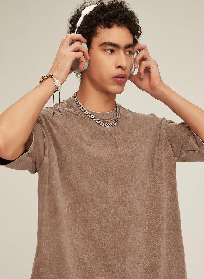 flygo مجموعة فلايغو من 3 تيشرتات رجالية واسعة، مغسولة بحمض، للجنسين، فضفاضة، بأكمام قصيرة، ملابس كاجوال، ملابس الشارع، قمصان أساسية واسعة (أسود + رمادي + كاكي XL) - Image 5